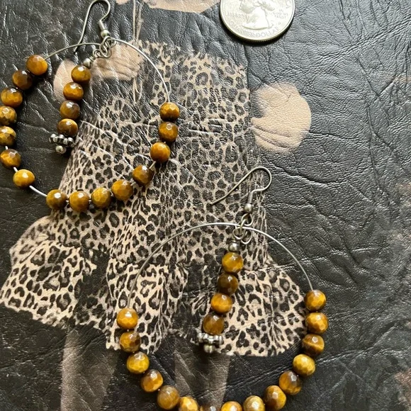 Golden Tiger Eye Earrings Genuine Stones - Picture 6 of 7